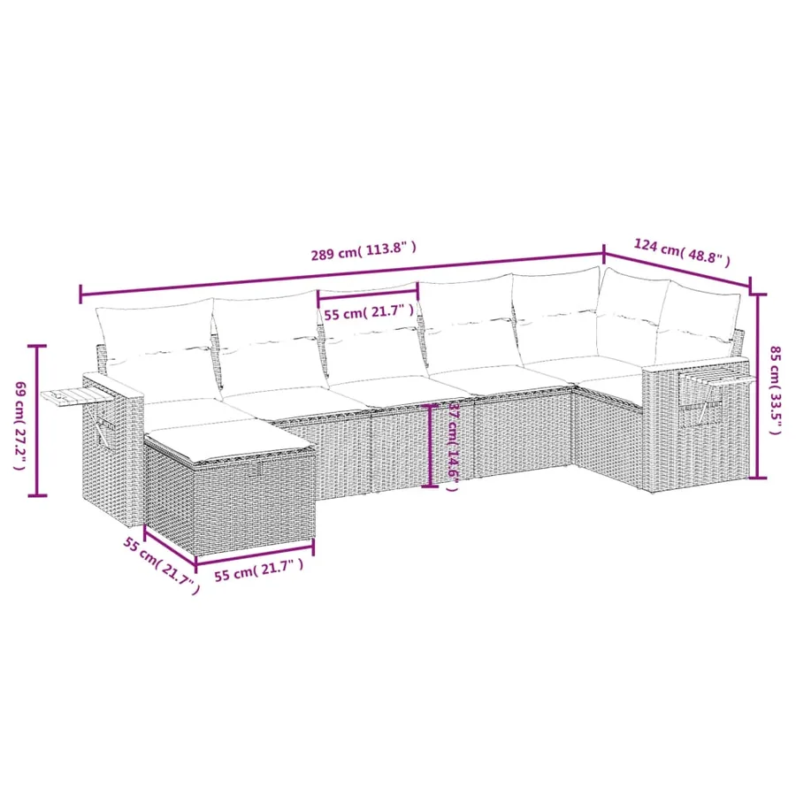 Salon de jardin avec coussins 7 pcs beige résine tressée - 4