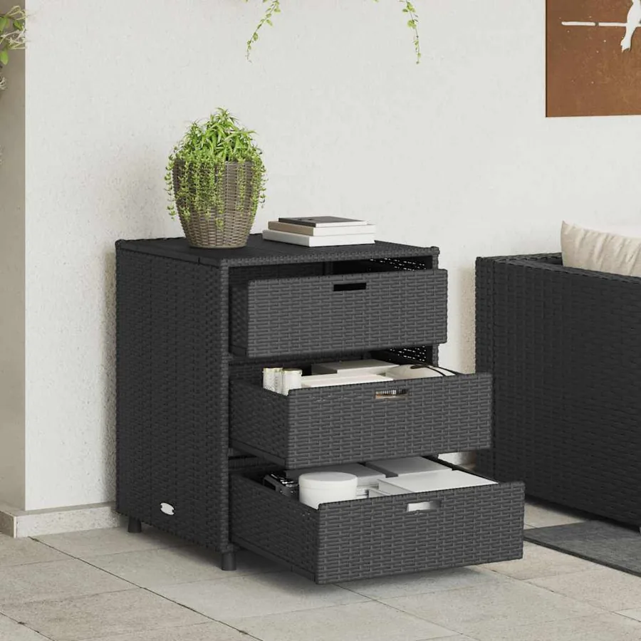 Armoire de rangement de jardin noir 55x59x69 cm résine tressée
