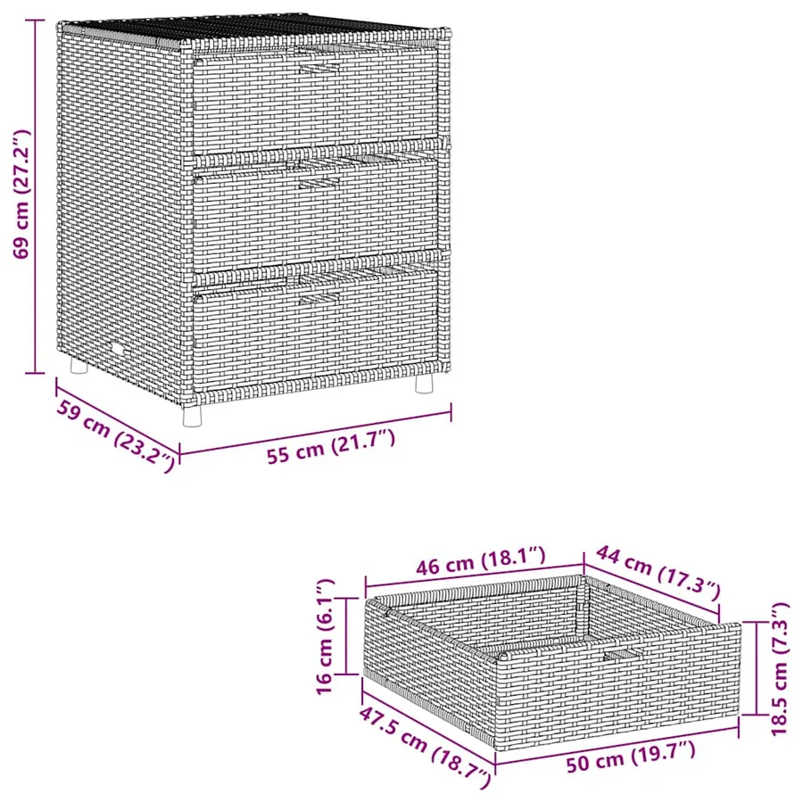 Armoire de rangement de jardin noir 55x59x69 cm résine tressée - 11