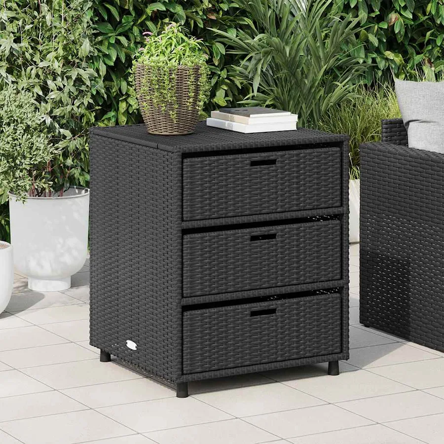 Armoire de rangement de jardin noir 55x59x69 cm résine tressée - 3