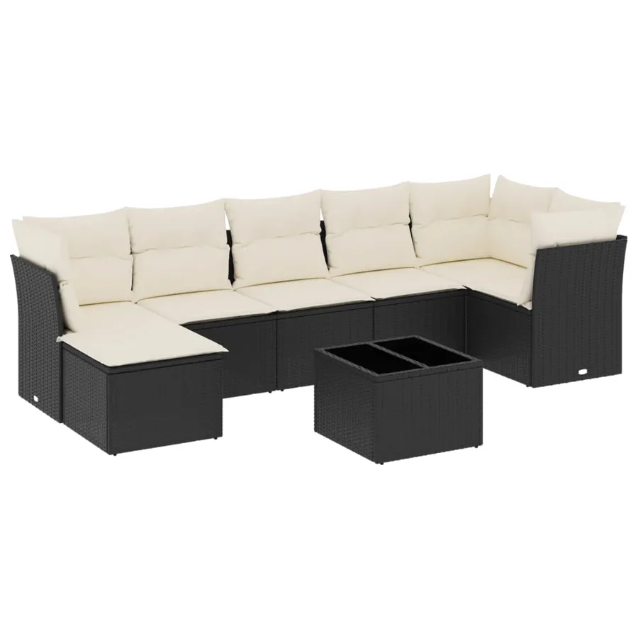 Salon de jardin 8 pcs avec coussins noir résine tressée - 2