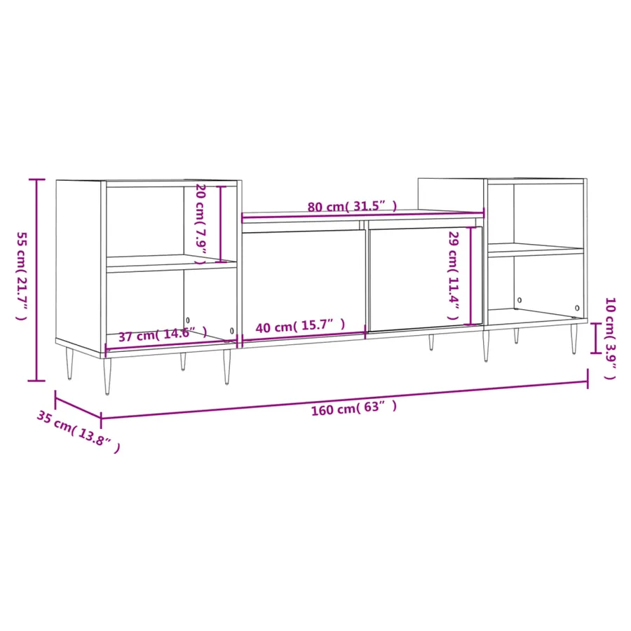 Meuble TV Blanc brillant 160x35x55 cm Bois d'ingénierie - 11