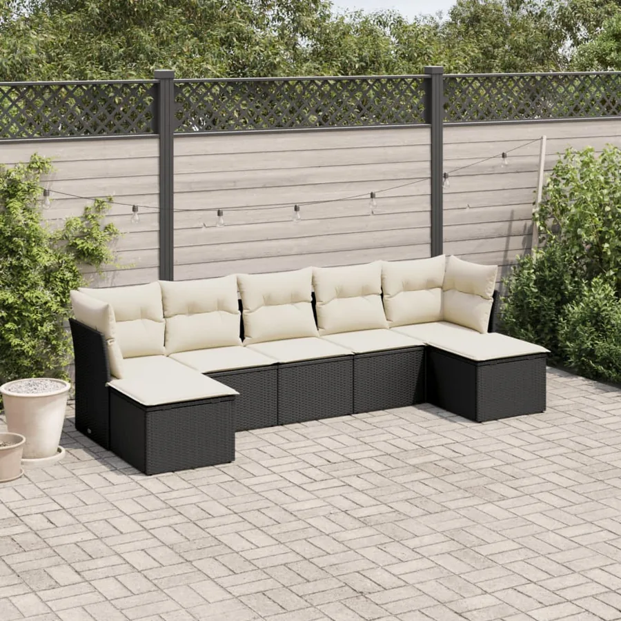 Salon de jardin 7 pcs avec coussins noir résine tressée 55 x 62 x 69 cm - 53,7 kg