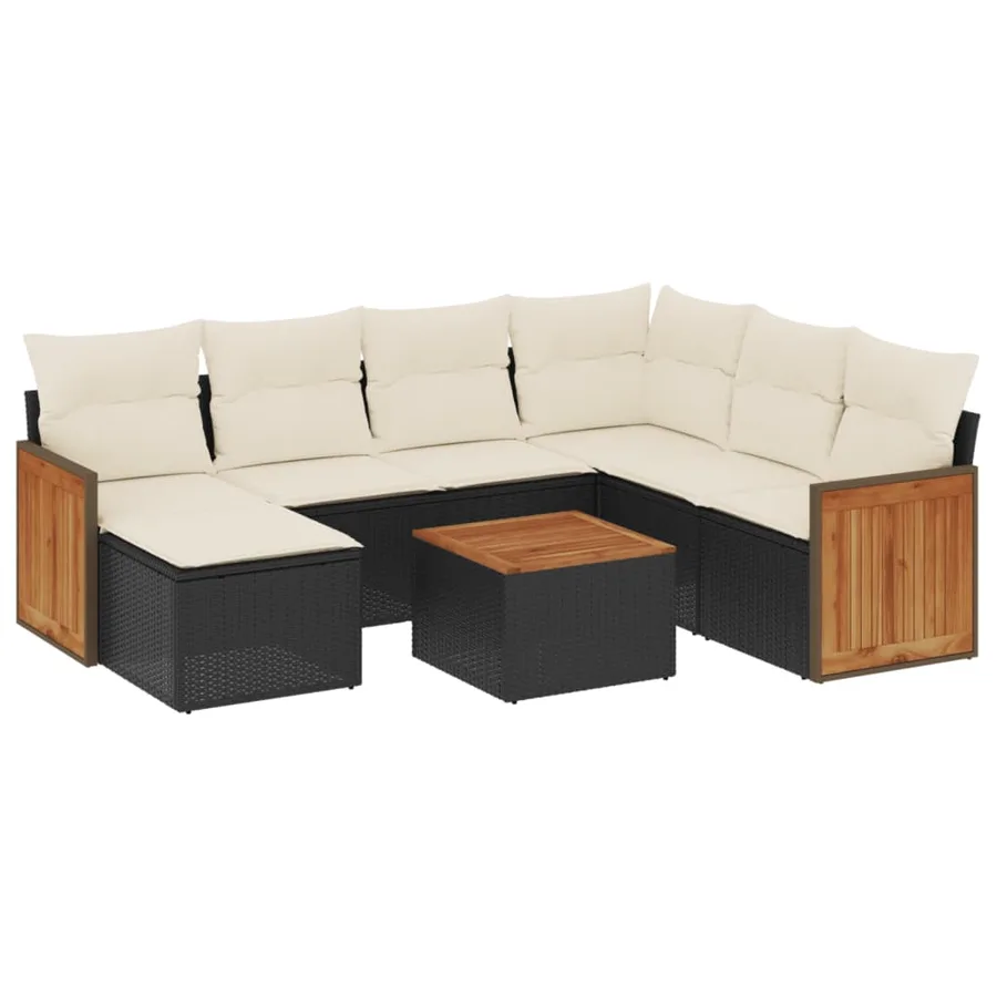 Salon de jardin 8 pcs avec coussins noir résine tressée - 2