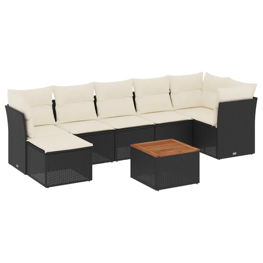 Salon de jardin 8 pcs avec coussins noir résine tressée - 2