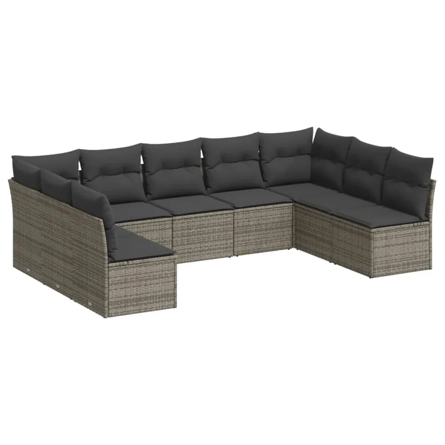 Salon de jardin 9 pcs avec coussins gris résine tressée - 2