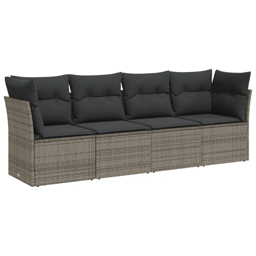 Salon de jardin 4 pcs avec coussins gris résine tressée - 2