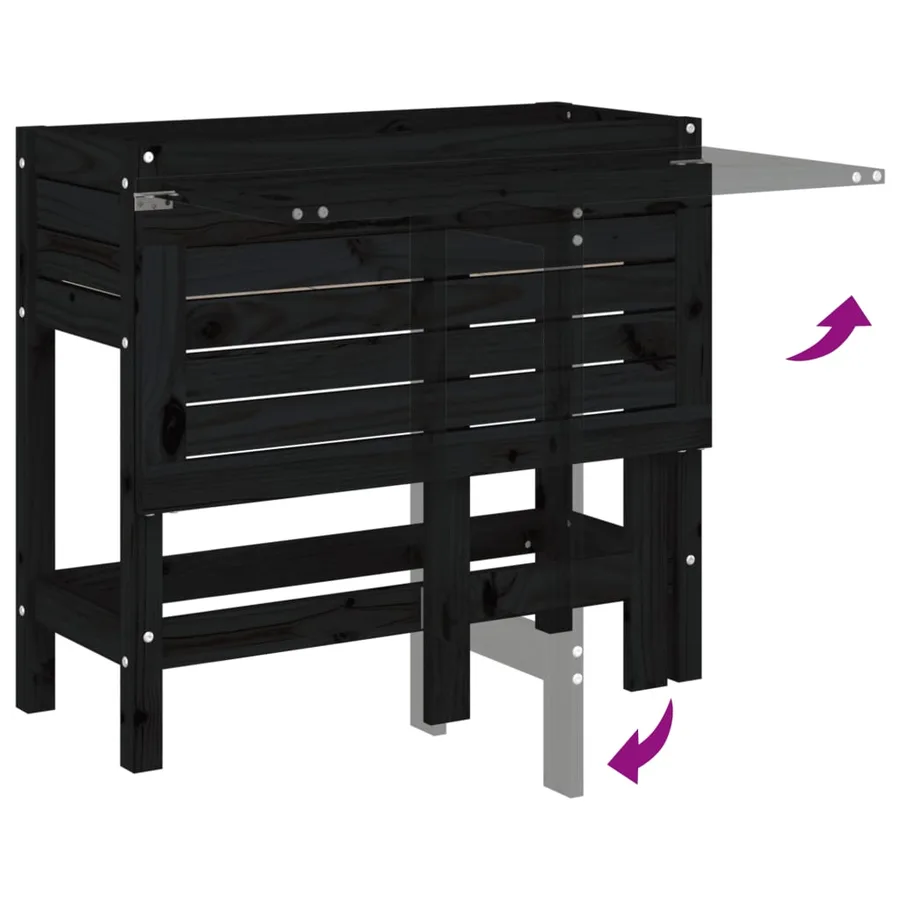 Jardinière de jardin avec dessus pliable noir bois pin massif - 7