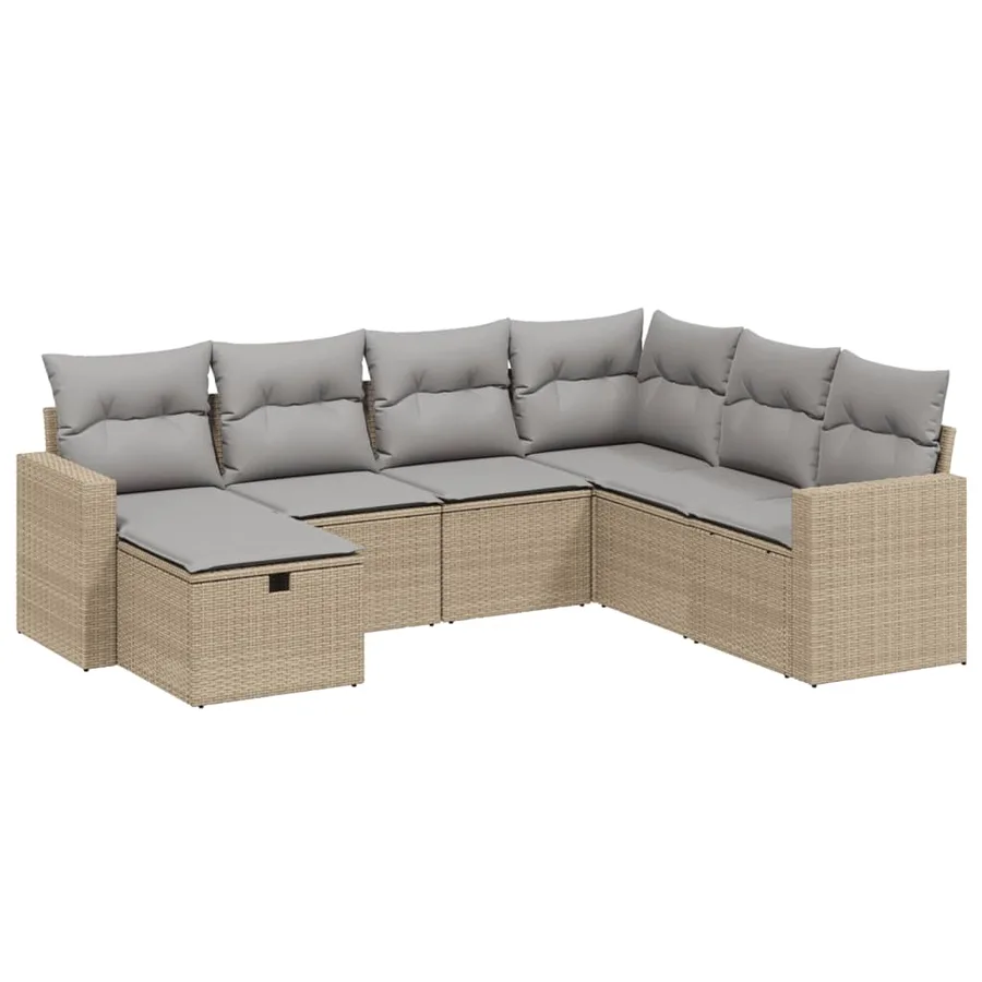Salon de jardin avec coussins 7pcs mélange beige résine tressée - 2
