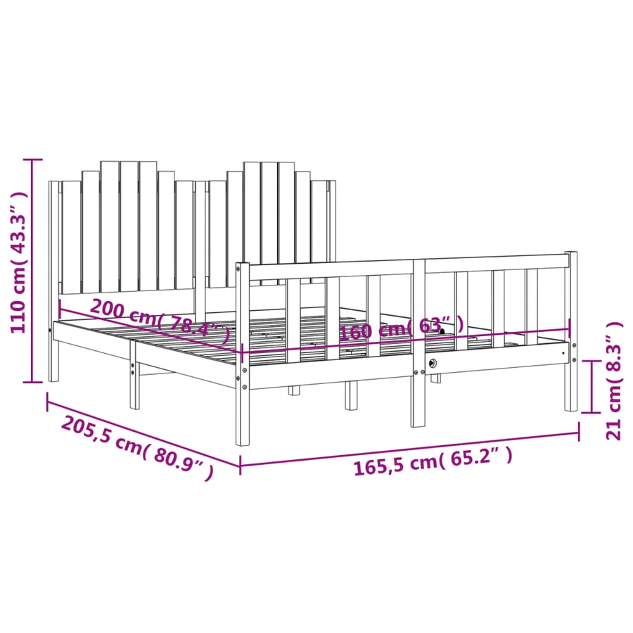 Cadre de lit sans matelas 160x200 cm bois massif de pin - 12