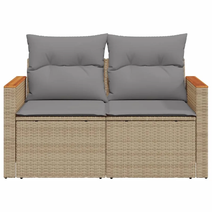 Canapé de jardin avec coussins 2 places beige résine tressée - 4