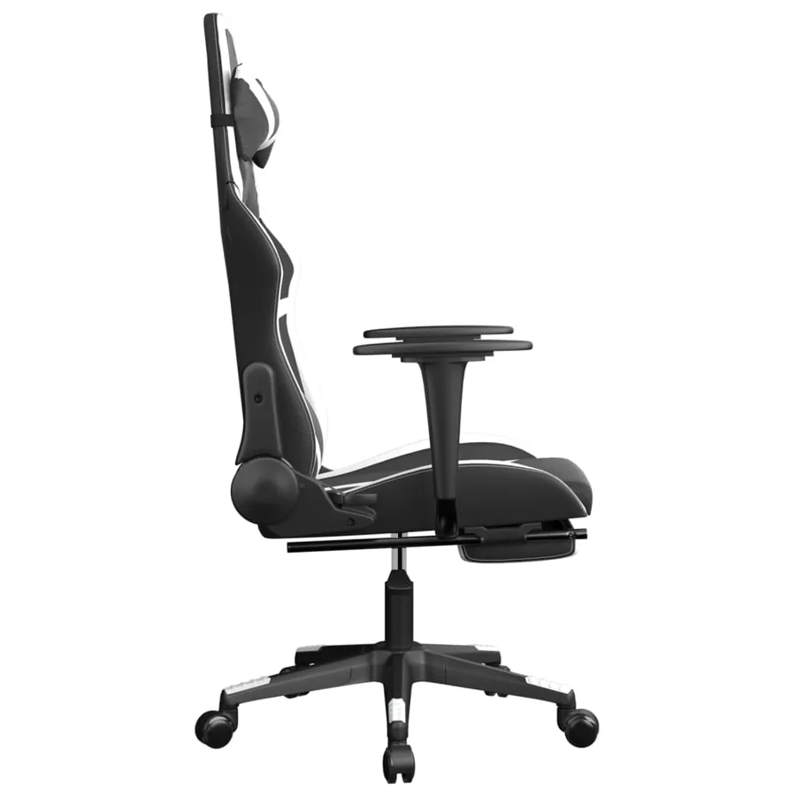 Chaise de jeu de massage avec repose-pied Noir&Blanc Similicuir - 5