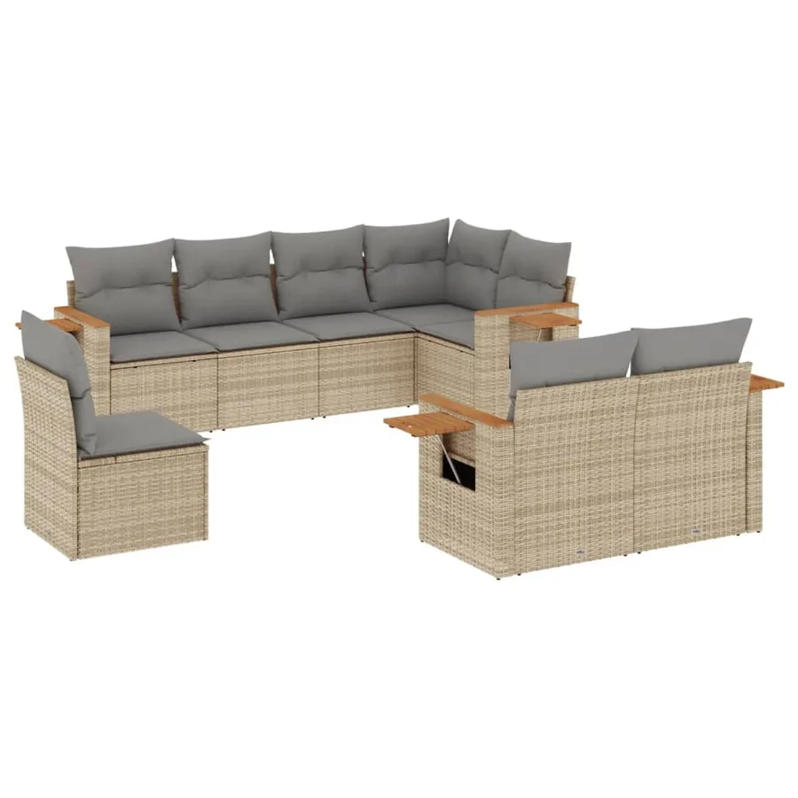 Salon de jardin avec coussins 8 pcs beige résine tressée - 2