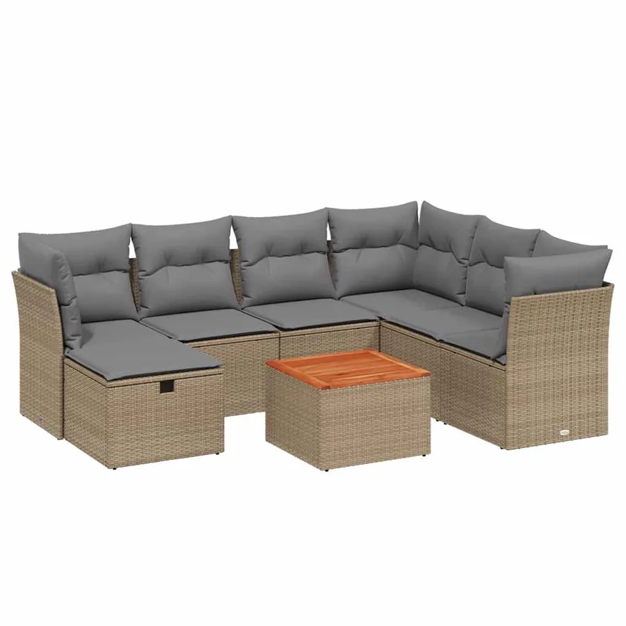 Salon de jardin avec coussins 8pcs mélange beige résine tressée - 2