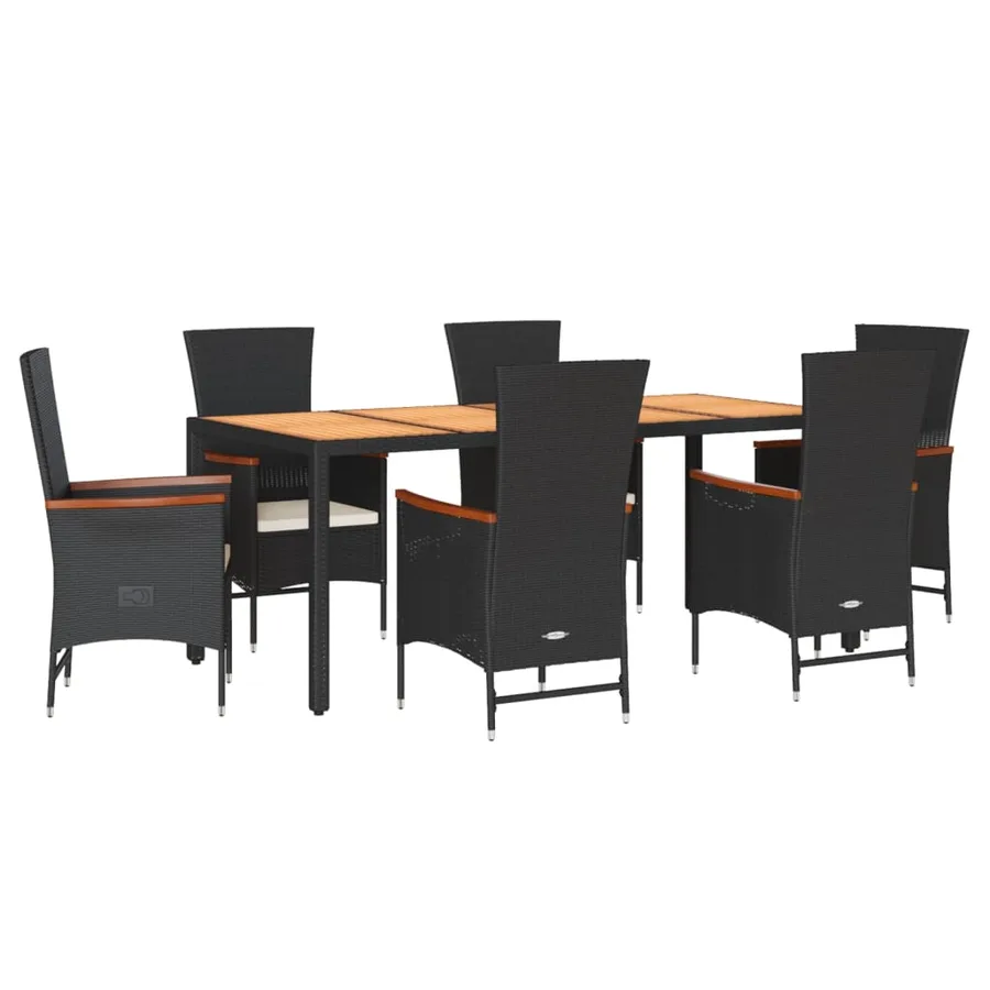 Ensemble à manger de jardin coussins 7pcs Noir Résine tressée - 2