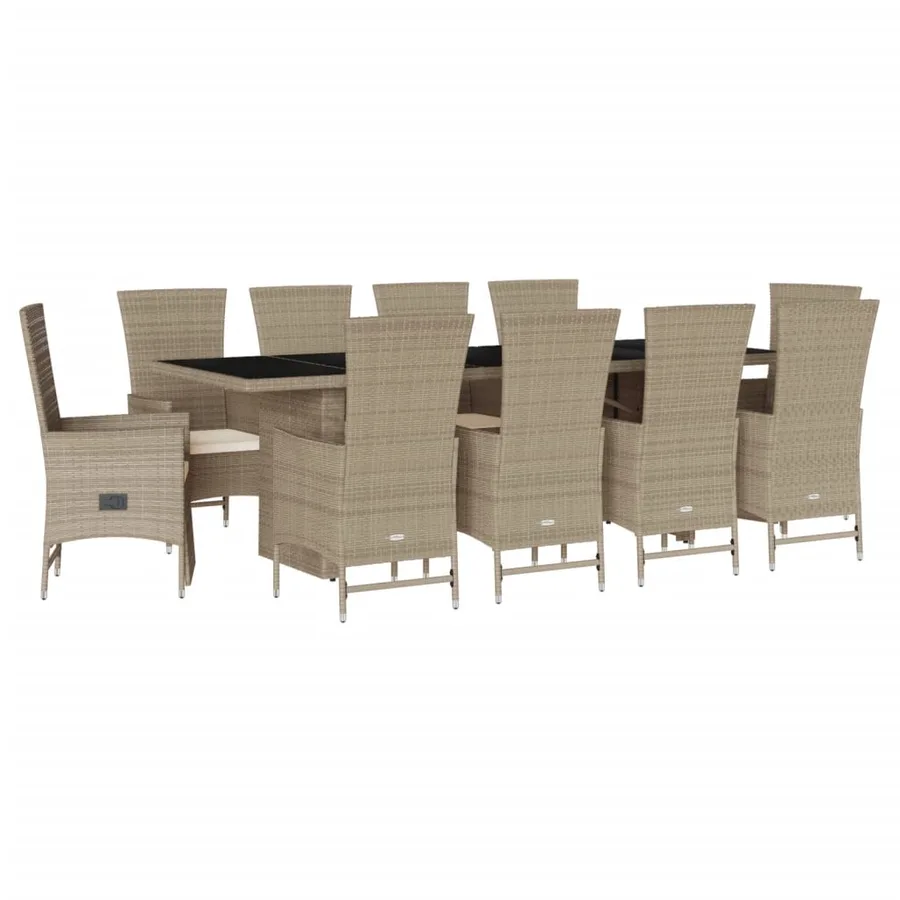 Ensemble à manger de jardin et coussins 11 pcs beige poly rotin - 2