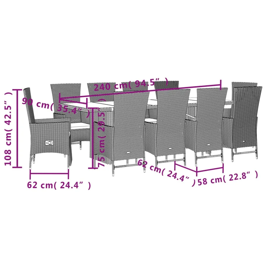 Ensemble à manger de jardin et coussins 11 pcs beige poly rotin - 5