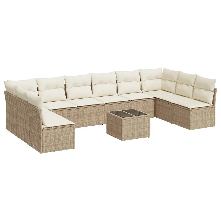 Salon de jardin 11 pcs avec coussins beige résine tressée - 2