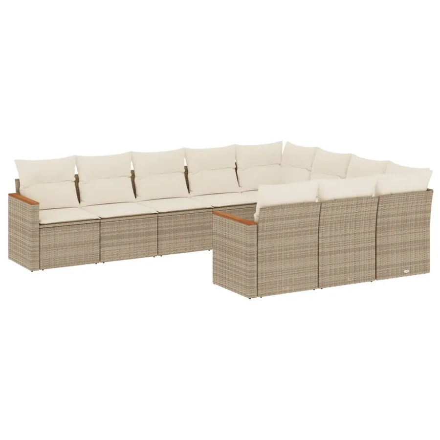 Salon de jardin avec coussins 10 pcs beige résine tressée - 2