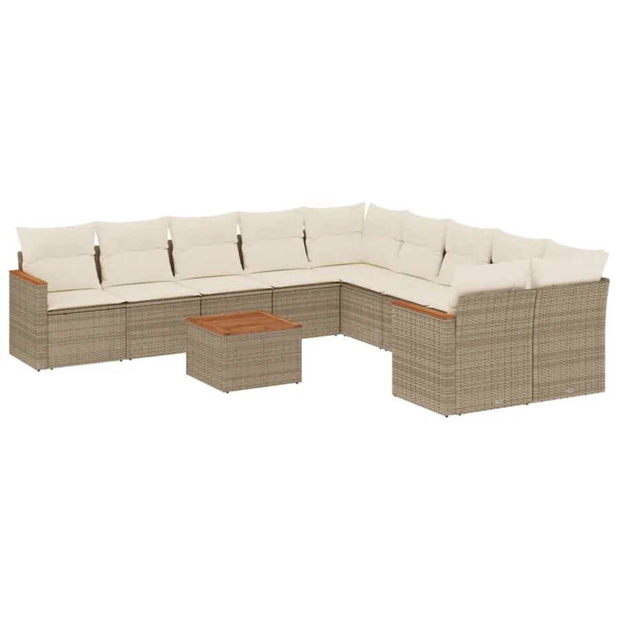 Salon de jardin 11 pcs avec coussins beige résine tressée - 2