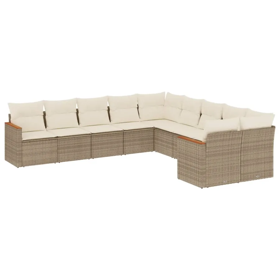 Salon de jardin avec coussins 10 pcs beige résine tressée - 2