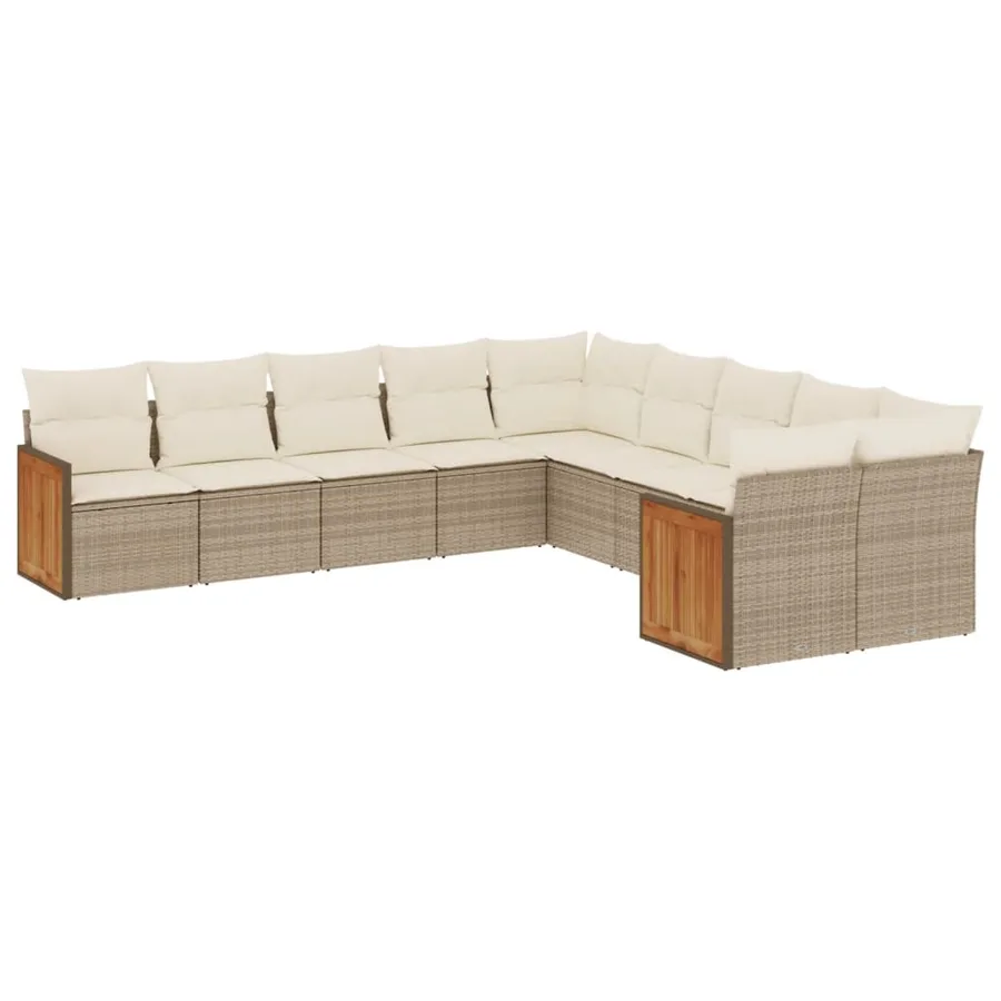 Salon de jardin avec coussins 10 pcs beige résine tressée - 2