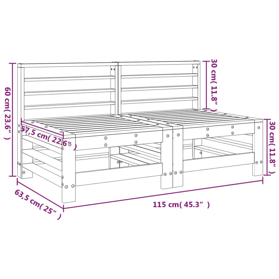 Canapés centraux de jardin 2 pcs blanc bois de pin massif - 8