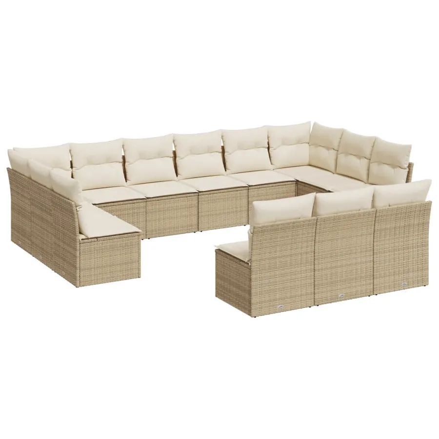 Salon de jardin avec coussins 13 pcs beige résine tressée - 2