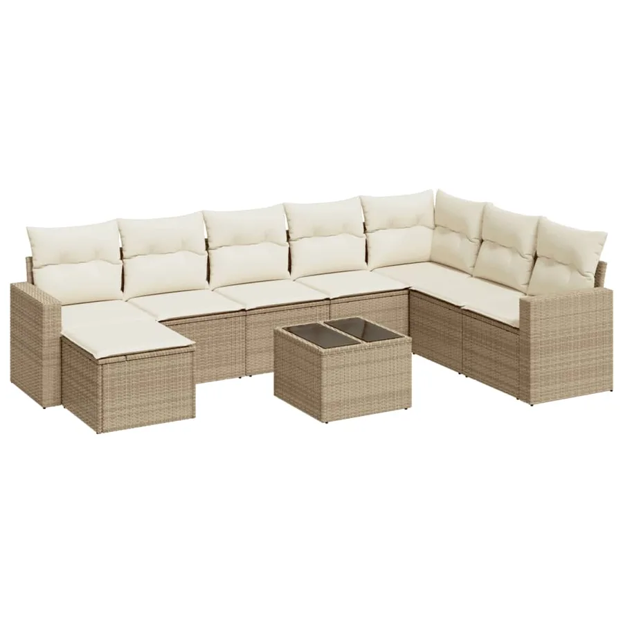 Salon de jardin avec coussins 9 pcs beige résine tressée - 2