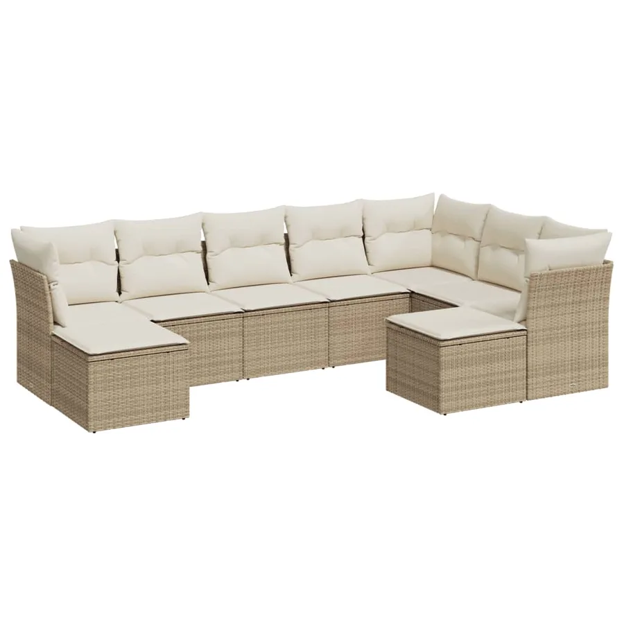 Salon de jardin avec coussins 9 pcs beige résine tressée - 2