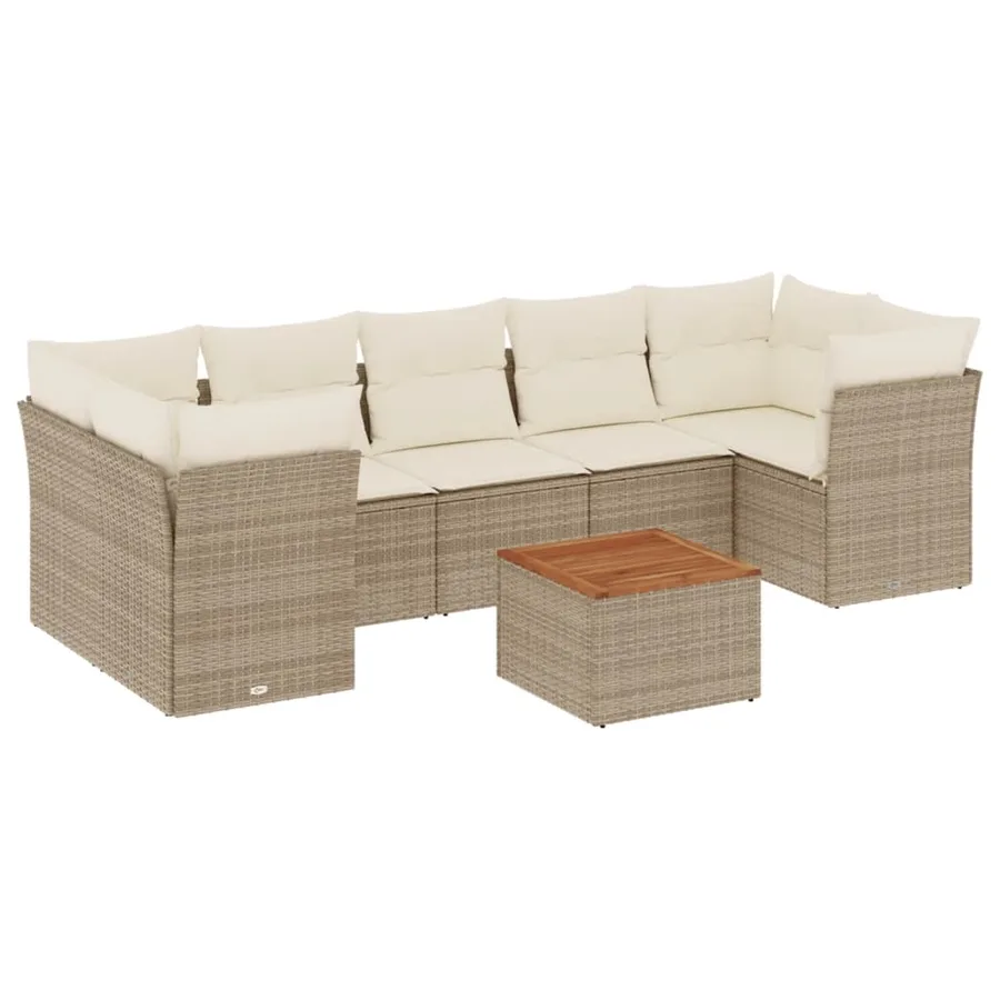 Salon de jardin avec coussins 8 pcs beige résine tressée - 2