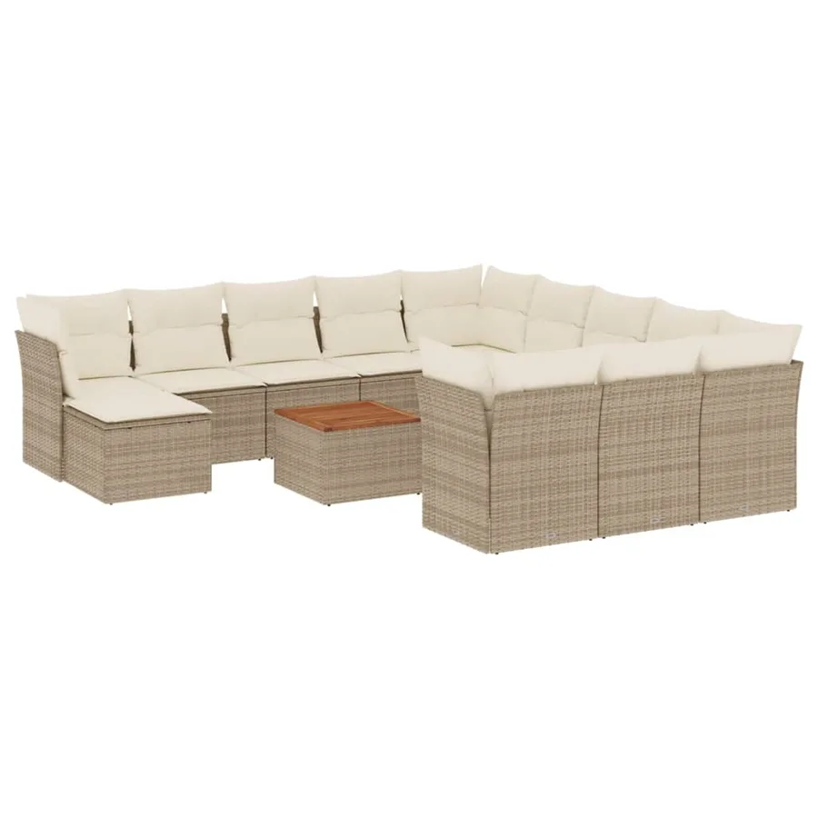 Salon de jardin avec coussins 13 pcs beige résine tressée - 2