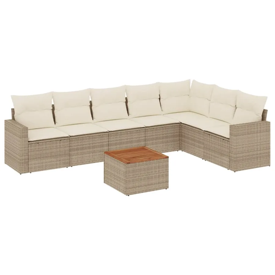 Salon de jardin avec coussins 8 pcs beige résine tressée - 2