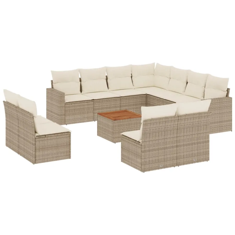Salon de jardin avec coussins 12 pcs beige résine tressée - 2