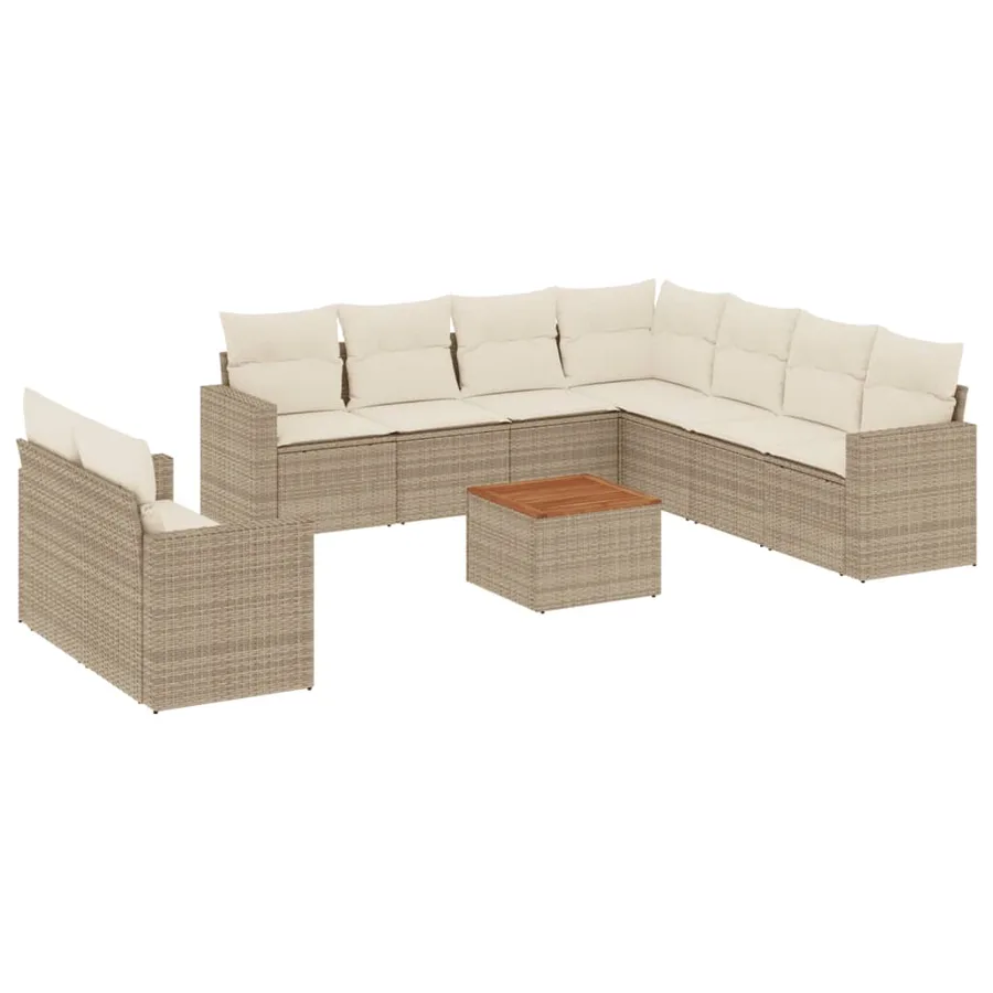Salon de jardin avec coussins 10 pcs beige résine tressée - 2
