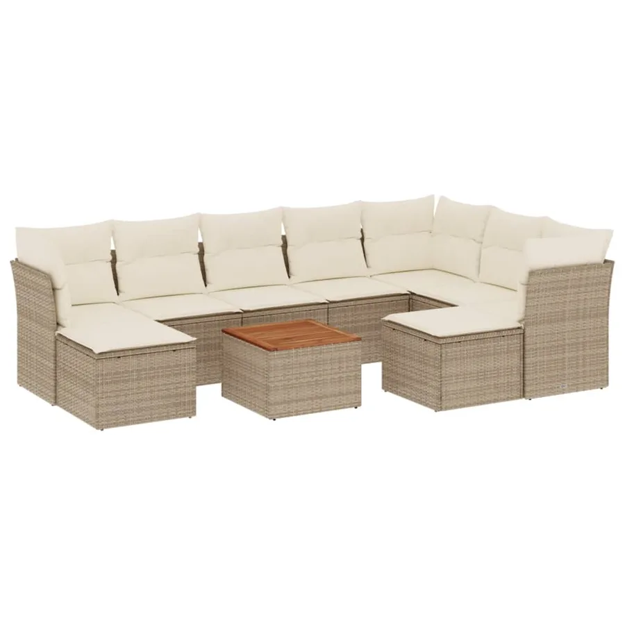 Salon de jardin avec coussins 10 pcs beige résine tressée - 2