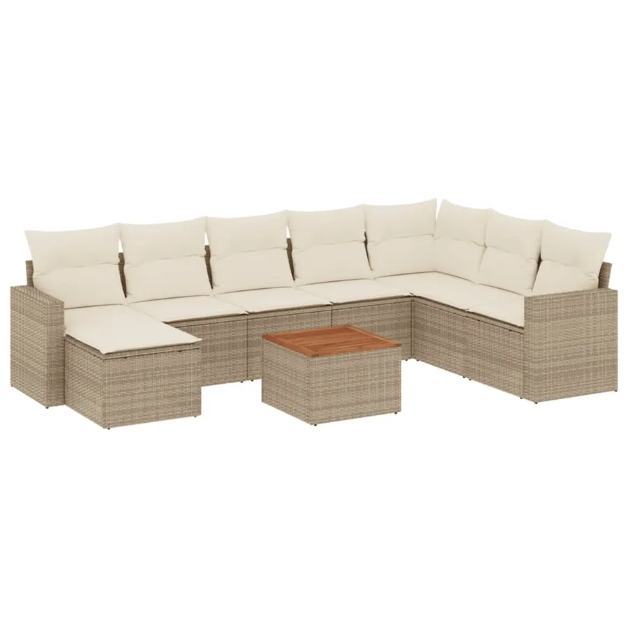 Salon de jardin avec coussins 9 pcs beige résine tressée - 2
