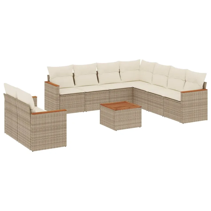 Salon de jardin avec coussins 10 pcs beige résine tressée - 2