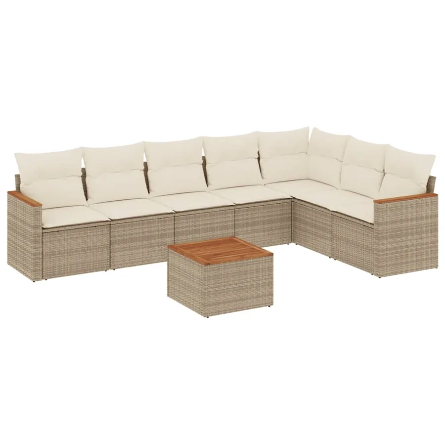 Salon de jardin avec coussins 8 pcs beige résine tressée - 2