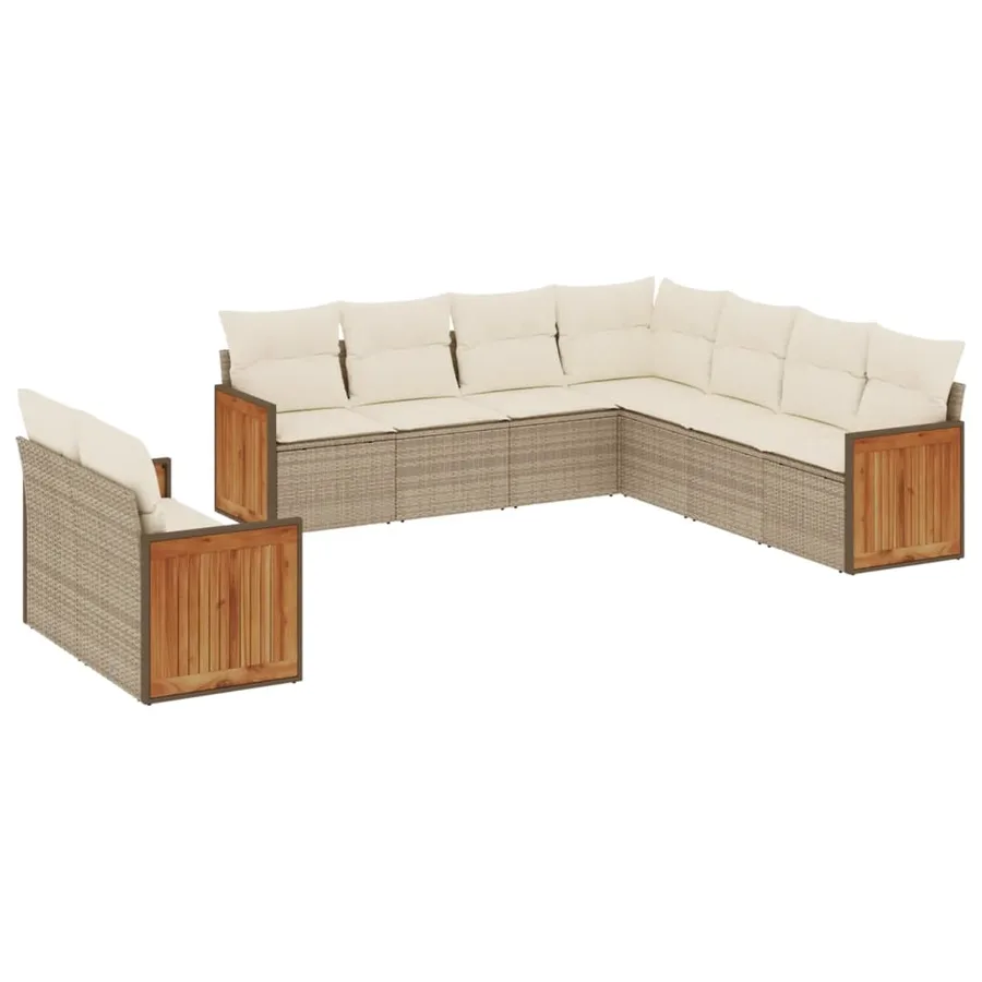 Salon de jardin avec coussins 9 pcs beige résine tressée - 2