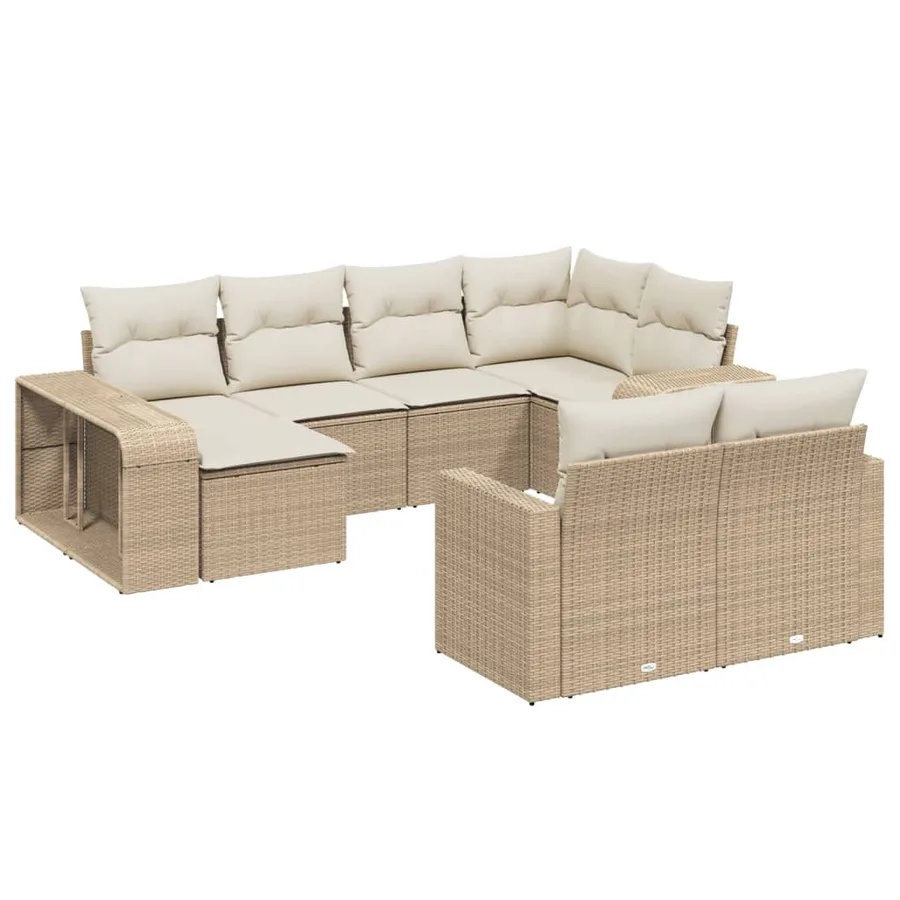 Salon de jardin avec coussins 10 pcs beige résine tressée - 2