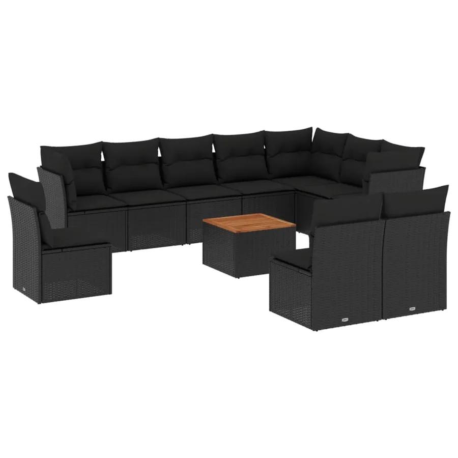 Salon de jardin 11 pcs avec coussins noir résine tressée - 2