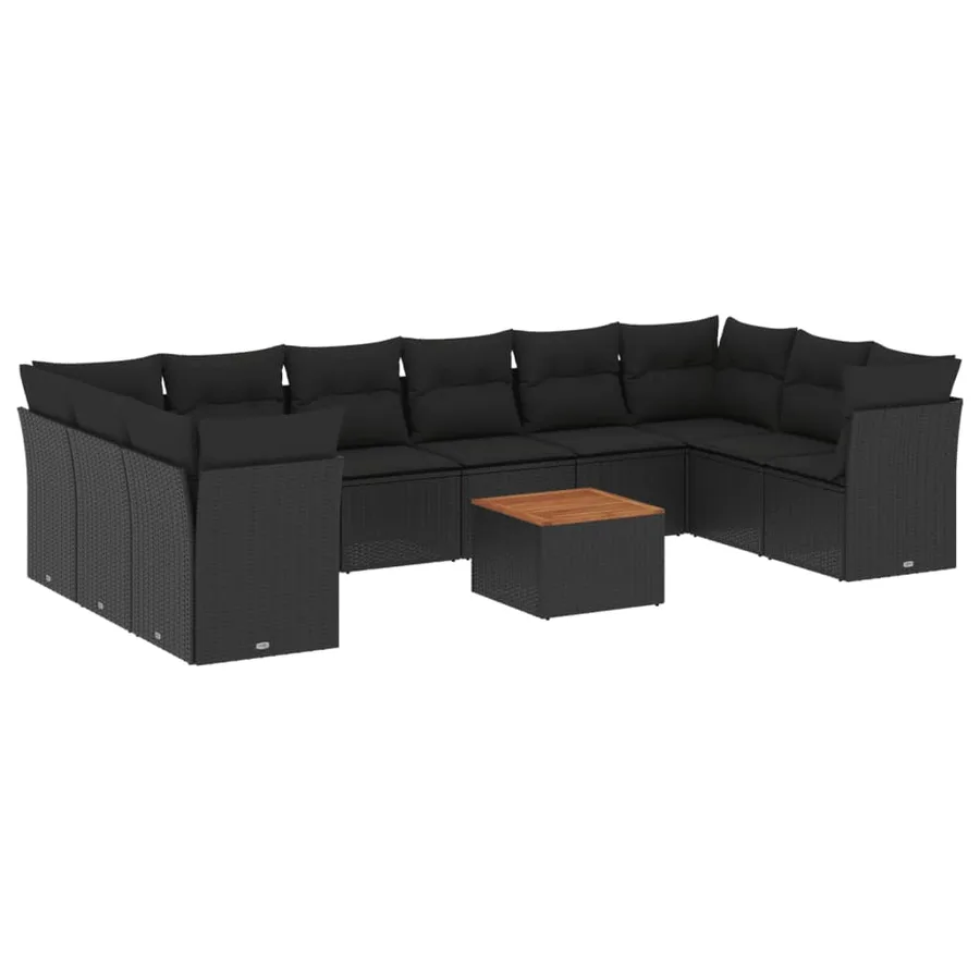 Salon de jardin 11 pcs avec coussins noir résine tressée - 2