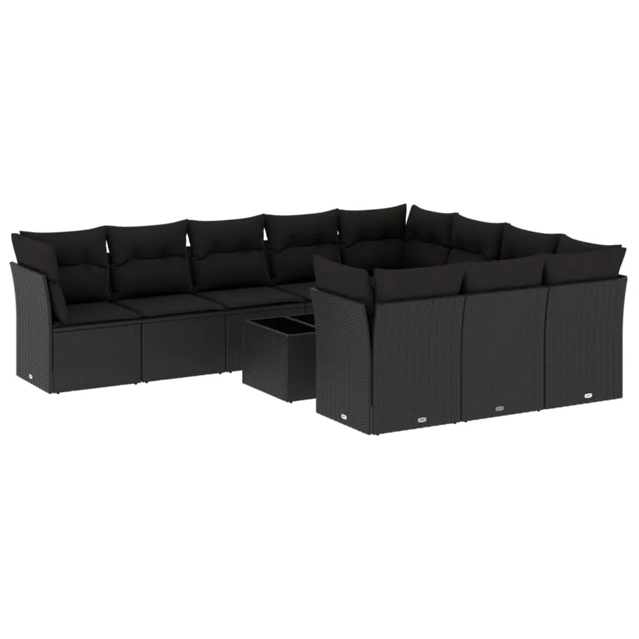 Salon de jardin 11 pcs avec coussins noir résine tressée - 2