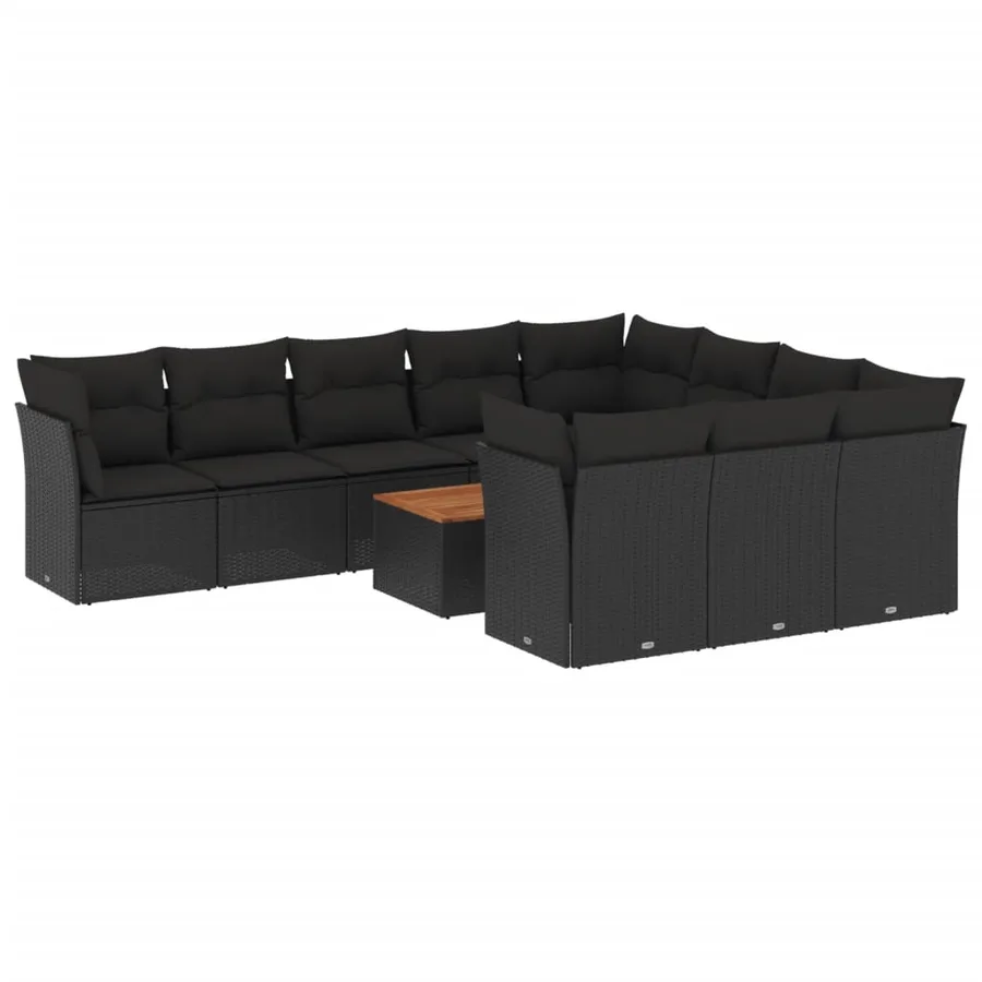 Salon de jardin 11 pcs avec coussins noir résine tressée - 2