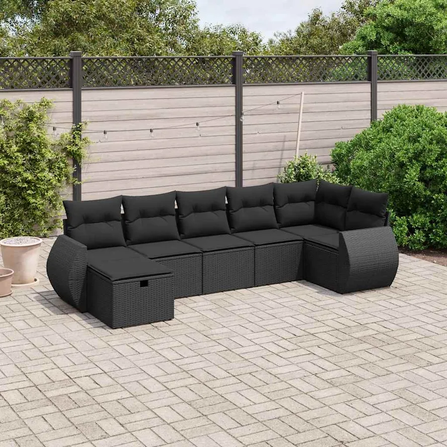 Salon de jardin 7 pcs avec coussins noir résine tressée 62 x 62 x 69 cm - 54,7 kg