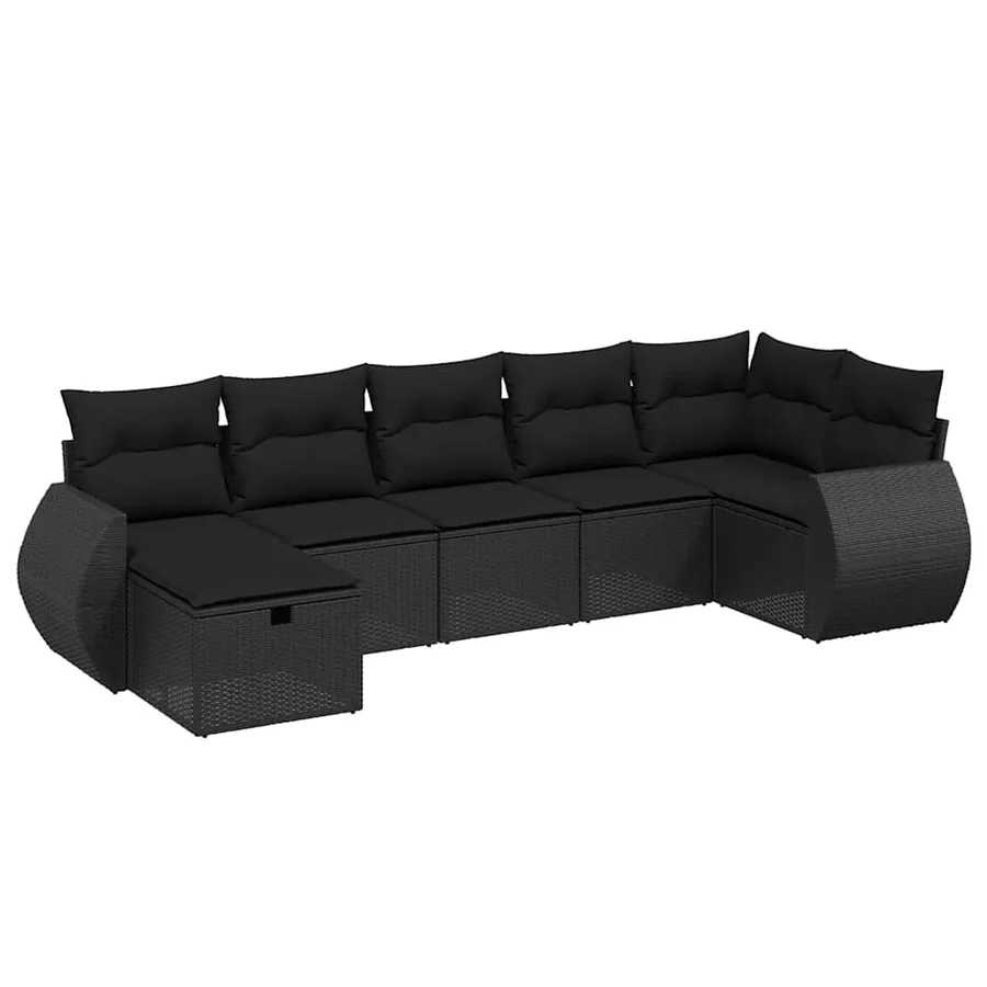 Salon de jardin 7 pcs avec coussins noir résine tressée 62 x 62 x 69 cm - 54,7 kg - 2