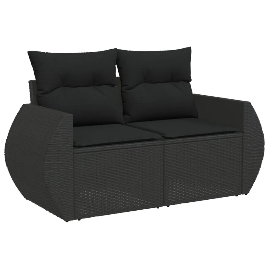 Salon de jardin 9 pcs avec coussins noir résine tressée - 3
