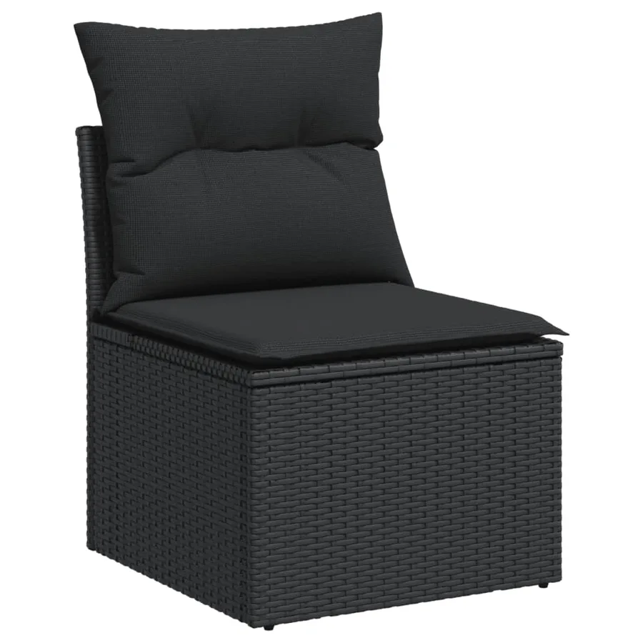 Salon de jardin 9 pcs avec coussins noir résine tressée - 5