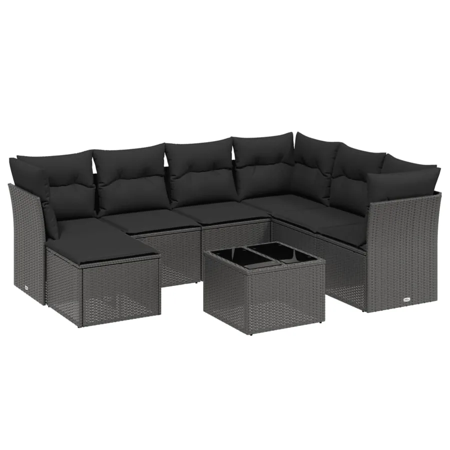 Salon de jardin 8 pcs avec coussins noir résine tressée - 2